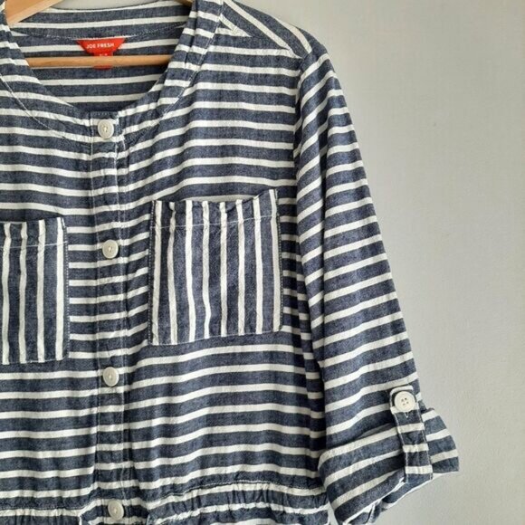 JOE FRESH Button Down Light Shirt Jacket Utility Roll-Up Sleeves Stripes Sz M - Picture 11 of 16